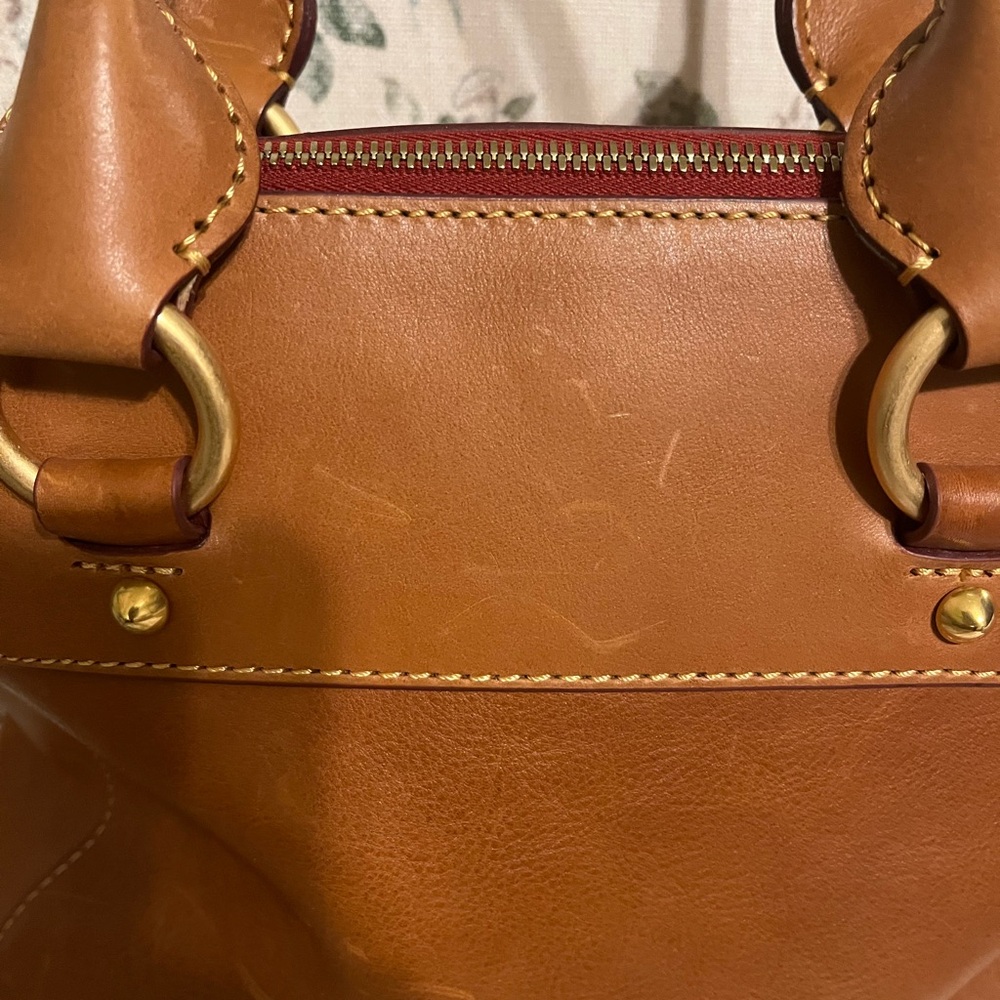 Dooney & Bourke Tan Leather Satchel with Brass Rings - Picture 5 of 8